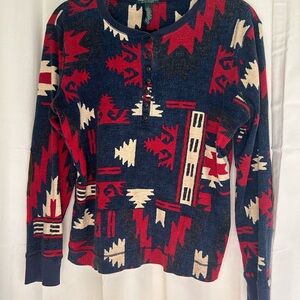 Vintage Polo Ralph Lauren Jeans Western Print Long Sleeve Henley Cotton Top